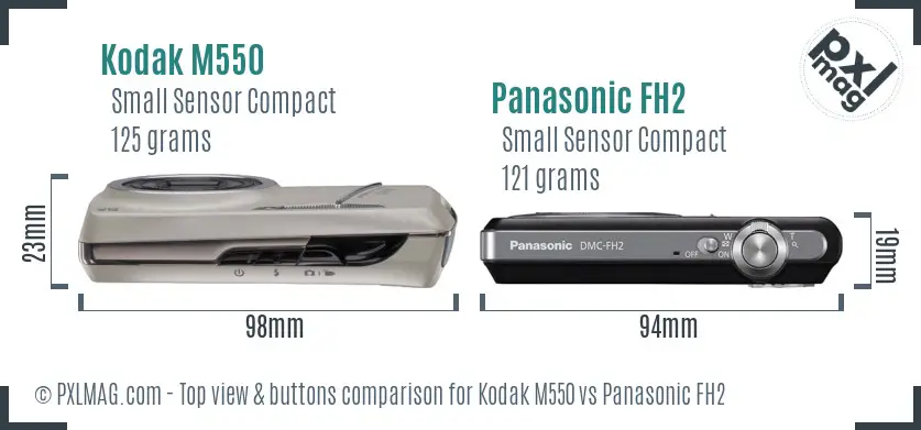 Kodak M550 vs Panasonic FH2 top view buttons comparison Kodak M550 vs Panasonic FH2 top view buttons comparison