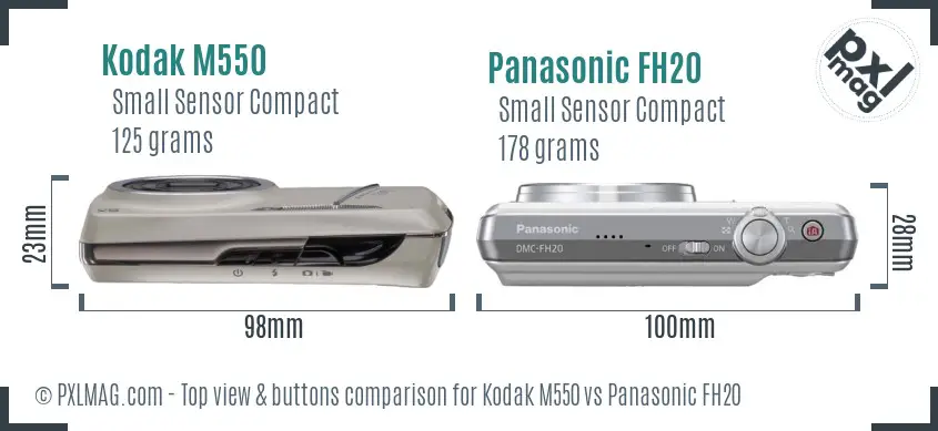 Kodak M550 vs Panasonic FH20 top view buttons comparison Kodak M550 vs Panasonic FH20 top view buttons comparison