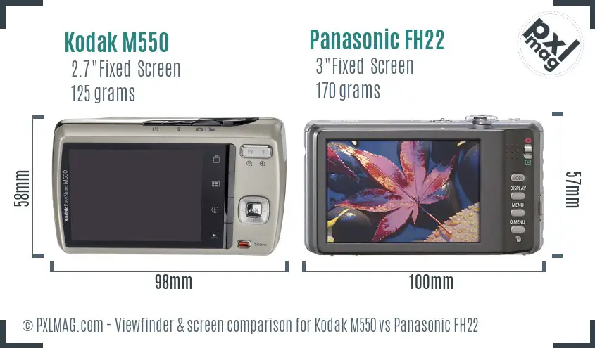 Kodak M550 vs Panasonic FH22 Screen and Viewfinder comparison