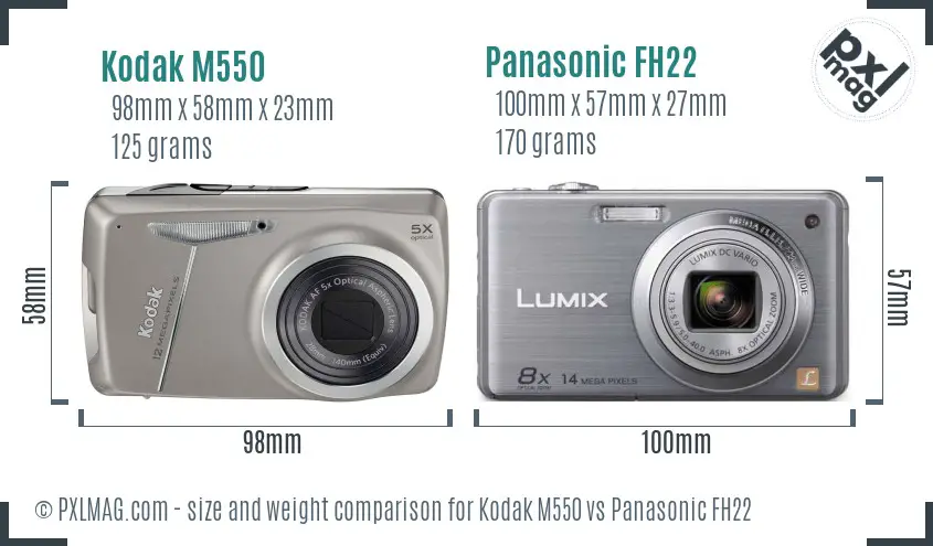 Kodak M550 vs Panasonic FH22 size comparison