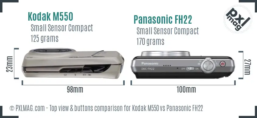 Kodak M550 vs Panasonic FH22 top view buttons comparison