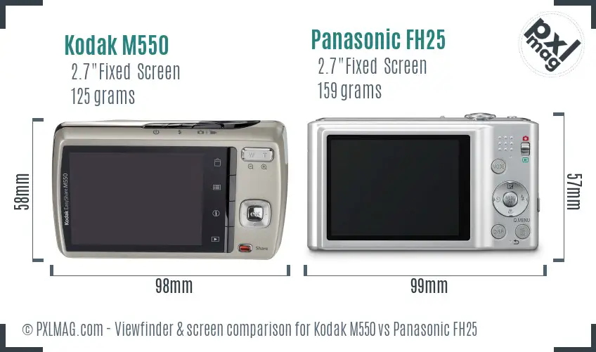 Kodak M550 vs Panasonic FH25 Screen and Viewfinder comparison