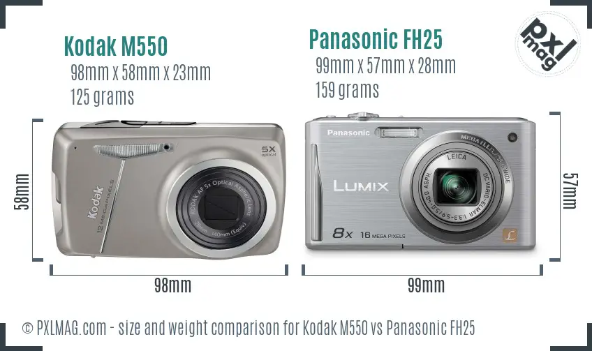 Kodak M550 vs Panasonic FH25 size comparison