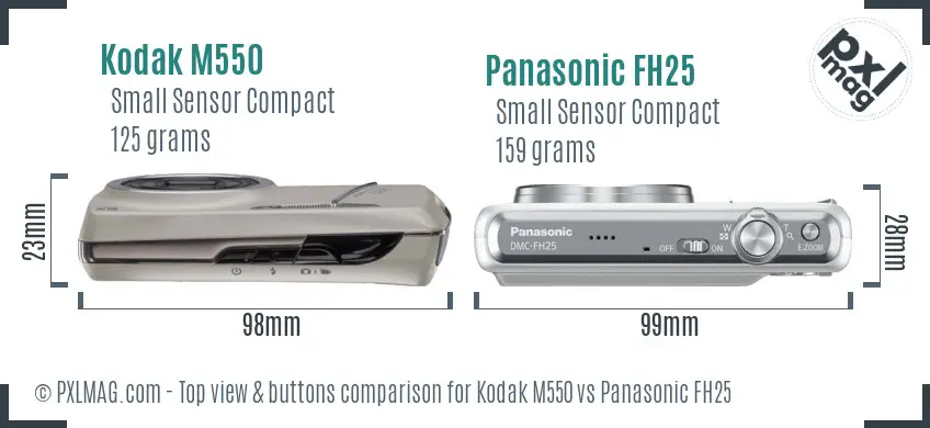 Kodak M550 vs Panasonic FH25 top view buttons comparison