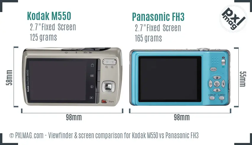 Kodak M550 vs Panasonic FH3 Screen and Viewfinder comparison