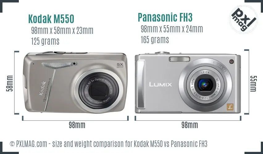 Kodak M550 vs Panasonic FH3 size comparison