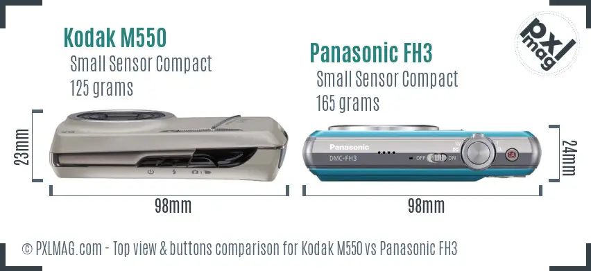 Kodak M550 vs Panasonic FH3 top view buttons comparison