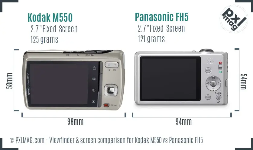 Kodak M550 vs Panasonic FH5 Screen and Viewfinder comparison