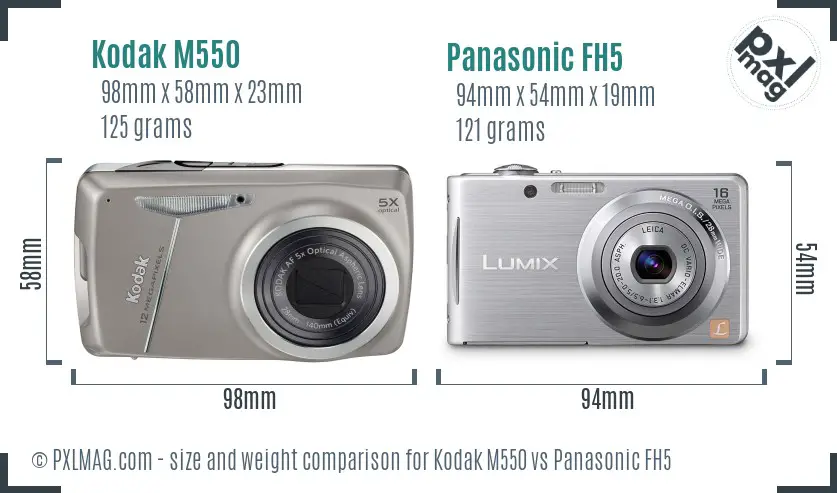Kodak M550 vs Panasonic FH5 size comparison