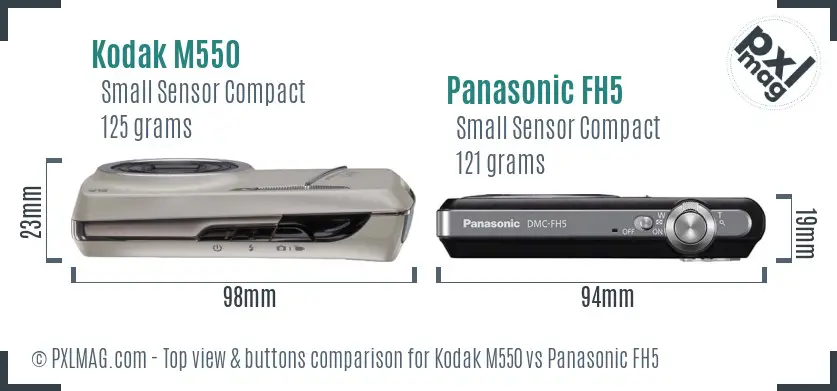 Kodak M550 vs Panasonic FH5 top view buttons comparison