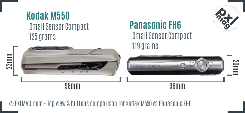 Kodak M550 vs Panasonic FH6 top view buttons comparison