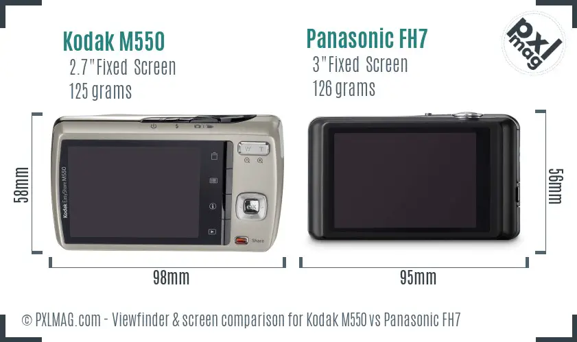Kodak M550 vs Panasonic FH7 Screen and Viewfinder comparison