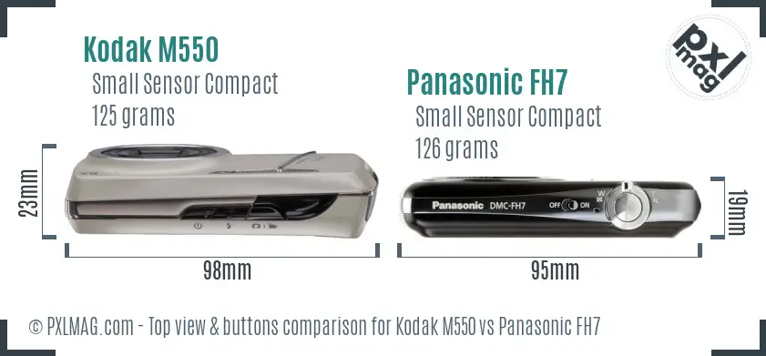 Kodak M550 vs Panasonic FH7 top view buttons comparison