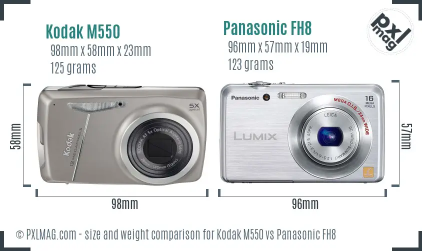 Kodak M550 vs Panasonic FH8 size comparison