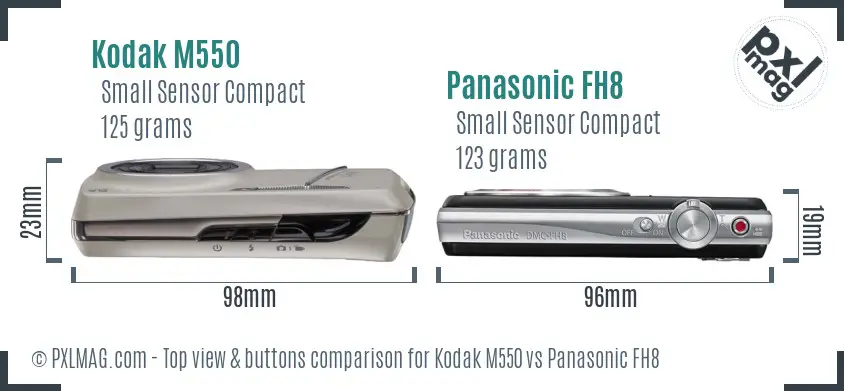 Kodak M550 vs Panasonic FH8 top view buttons comparison