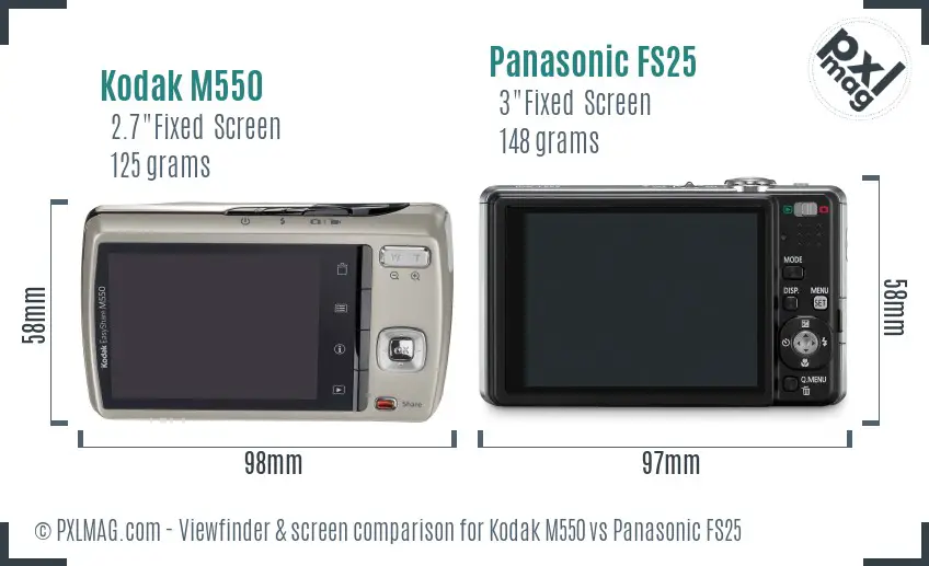 Kodak M550 vs Panasonic FS25 Screen and Viewfinder comparison