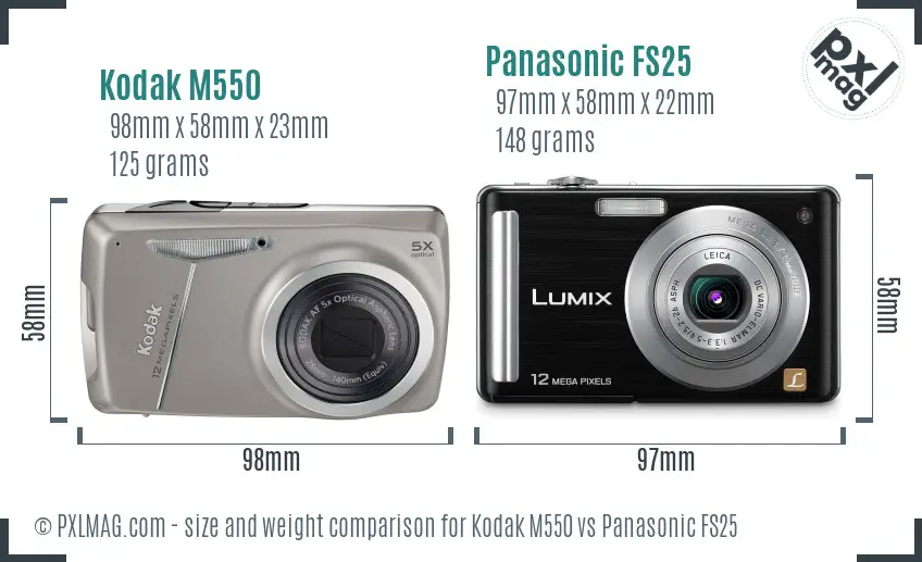 Kodak M550 vs Panasonic FS25 size comparison