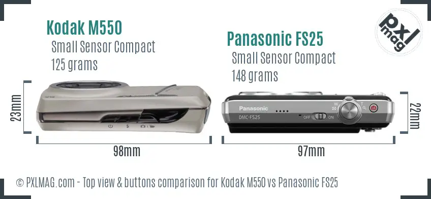 Kodak M550 vs Panasonic FS25 top view buttons comparison