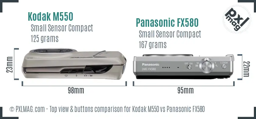 Kodak M550 vs Panasonic FX580 top view buttons comparison Kodak M550 vs Panasonic FX580 top view buttons comparison