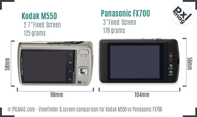 Kodak M550 vs Panasonic FX700 Screen and Viewfinder comparison