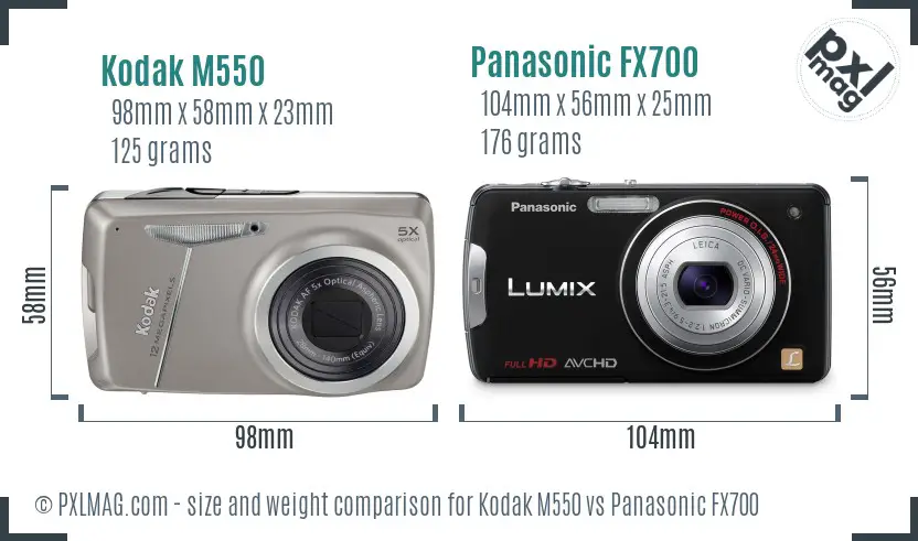 Kodak M550 vs Panasonic FX700 size comparison