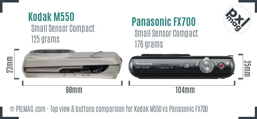 Kodak M550 vs Panasonic FX700 top view buttons comparison