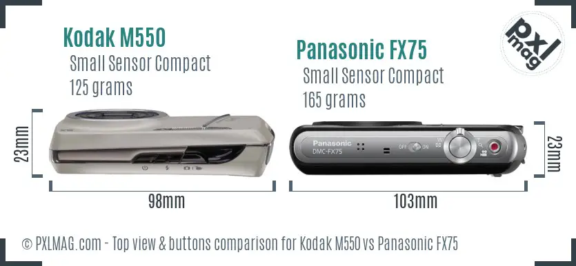 Kodak M550 vs Panasonic FX75 top view buttons comparison
