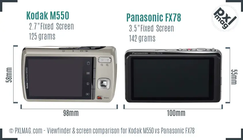 Kodak M550 vs Panasonic FX78 Screen and Viewfinder comparison