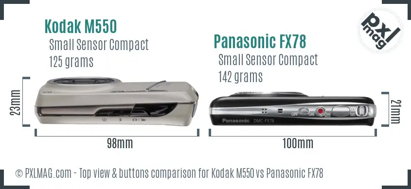 Kodak M550 vs Panasonic FX78 top view buttons comparison