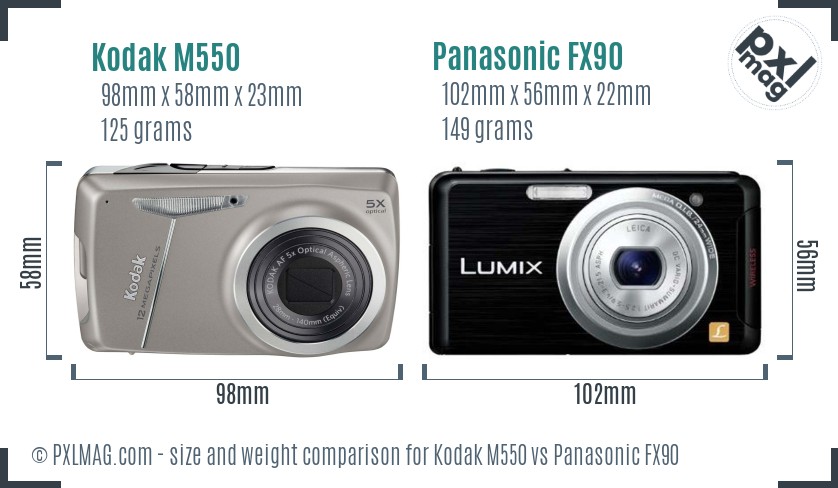 Kodak M550 vs Panasonic FX90 size comparison Kodak M550 vs Panasonic FX90 size comparison