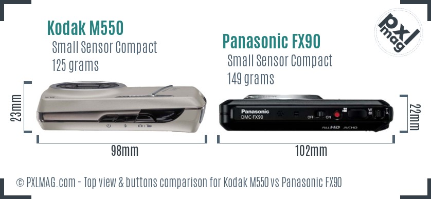 Kodak M550 vs Panasonic FX90 top view buttons comparison