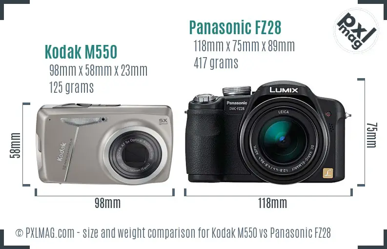 Kodak M550 vs Panasonic FZ28 size comparison