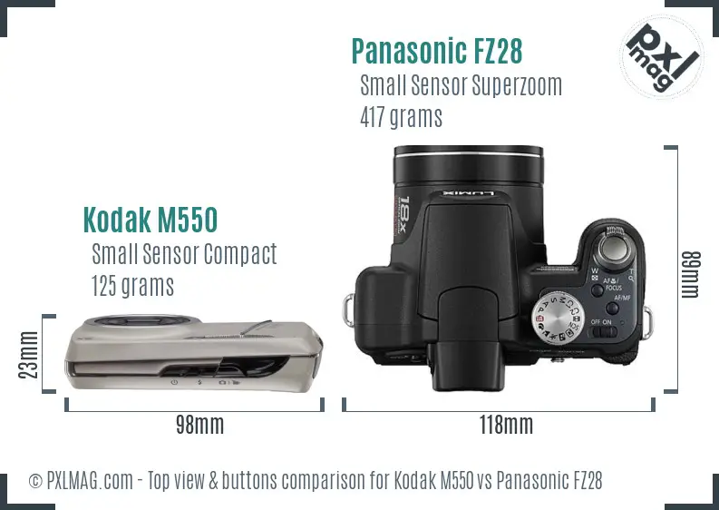 Kodak M550 vs Panasonic FZ28 top view buttons comparison