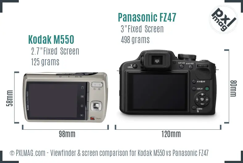 Kodak M550 vs Panasonic FZ47 Screen and Viewfinder comparison