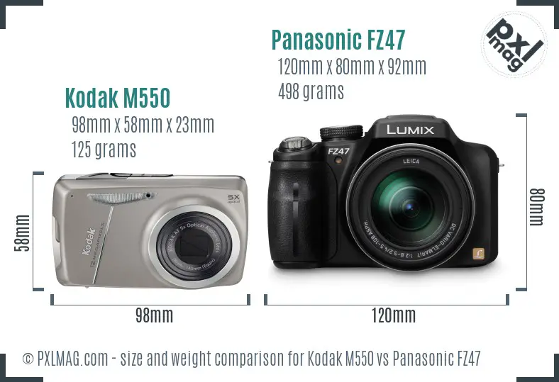 Kodak M550 vs Panasonic FZ47 size comparison