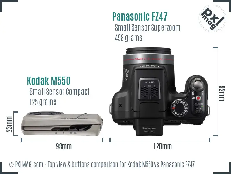 Kodak M550 vs Panasonic FZ47 top view buttons comparison
