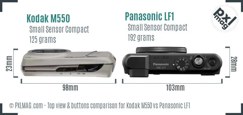 Kodak M550 vs Panasonic LF1 top view buttons comparison