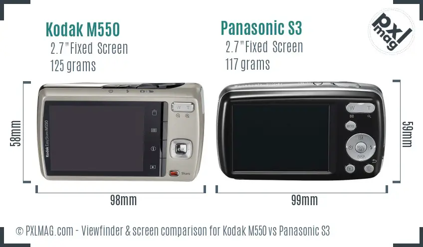 Kodak M550 vs Panasonic S3 Screen and Viewfinder comparison