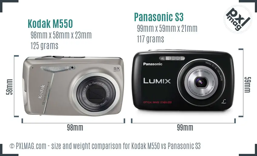 Kodak M550 vs Panasonic S3 size comparison