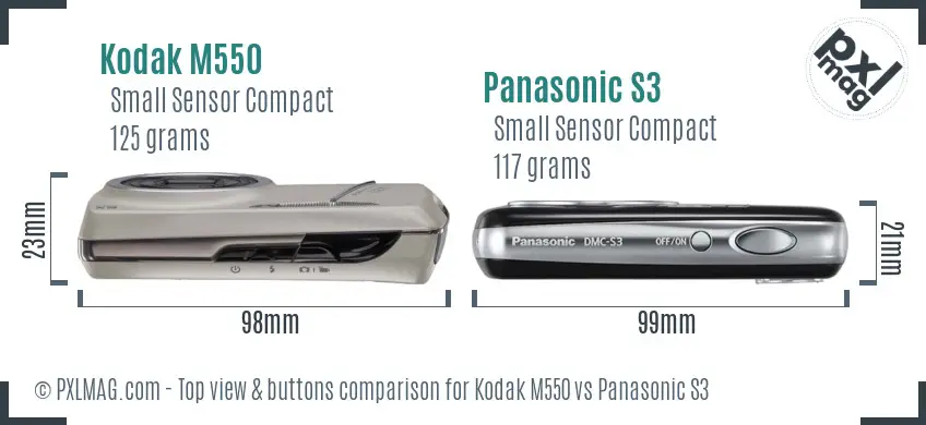 Kodak M550 vs Panasonic S3 top view buttons comparison