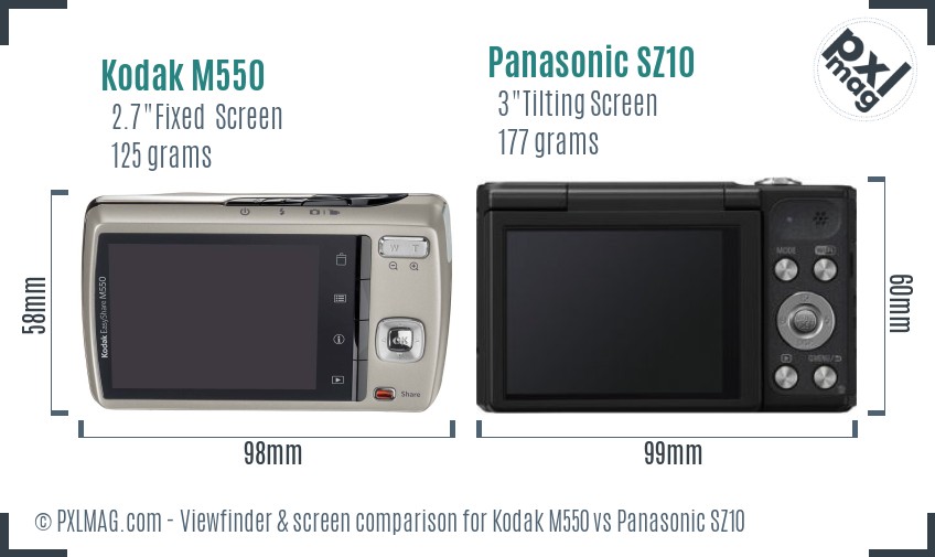 Kodak M550 vs Panasonic SZ10 Screen and Viewfinder comparison