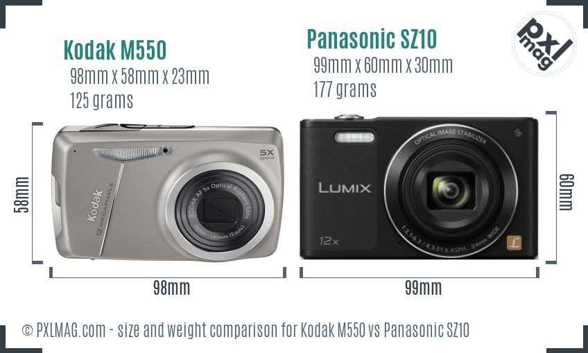 Kodak M550 vs Panasonic SZ10 size comparison
