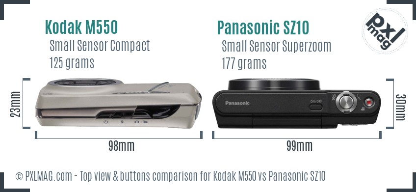 Kodak M550 vs Panasonic SZ10 top view buttons comparison