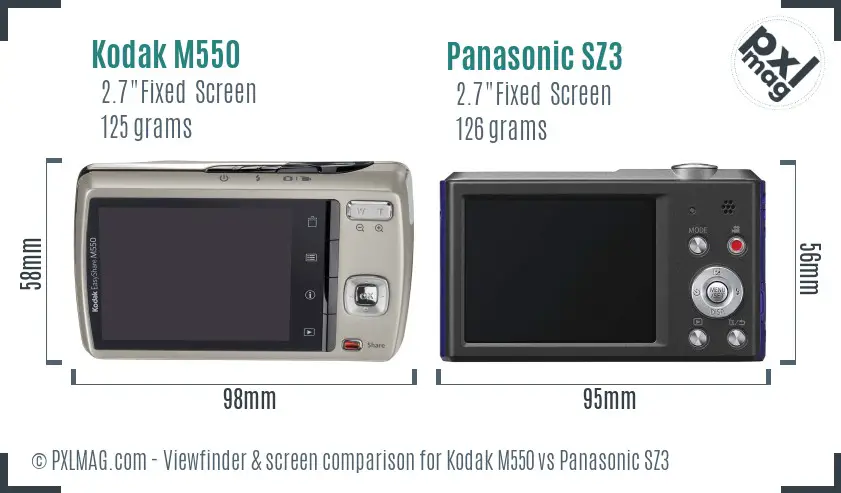 Kodak M550 vs Panasonic SZ3 Screen and Viewfinder comparison