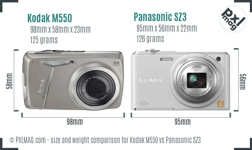 Kodak M550 vs Panasonic SZ3 size comparison