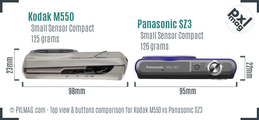 Kodak M550 vs Panasonic SZ3 top view buttons comparison