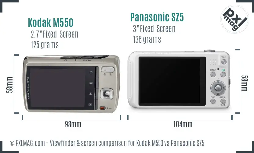 Kodak M550 vs Panasonic SZ5 Screen and Viewfinder comparison