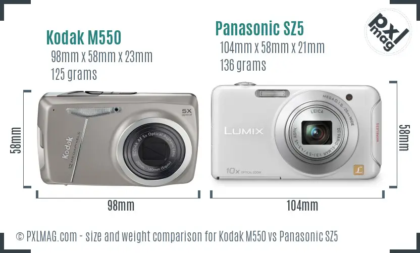 Kodak M550 vs Panasonic SZ5 size comparison
