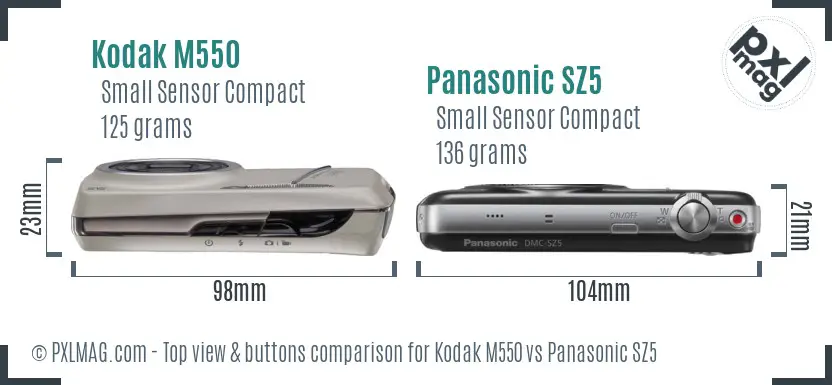 Kodak M550 vs Panasonic SZ5 top view buttons comparison