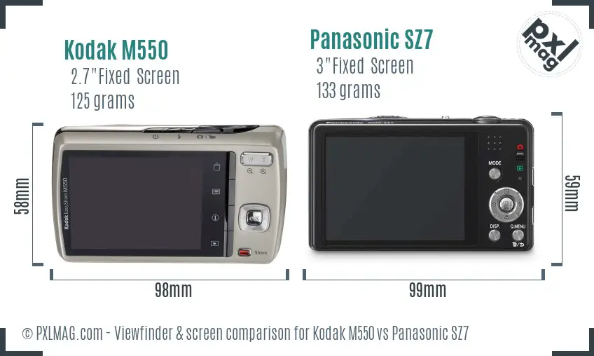Kodak M550 vs Panasonic SZ7 Screen and Viewfinder comparison